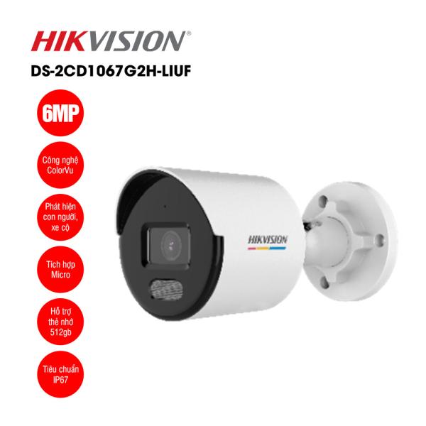 Camera thân ngoài trời IP Hikvision DS-2CD1067G2H-LIUF 6MP, WDR 120dB, hồng ngoại 30m